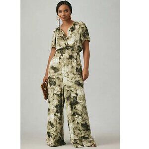 Anthropologie Wide-Leg Short Sleeve Olive Jumpsuit